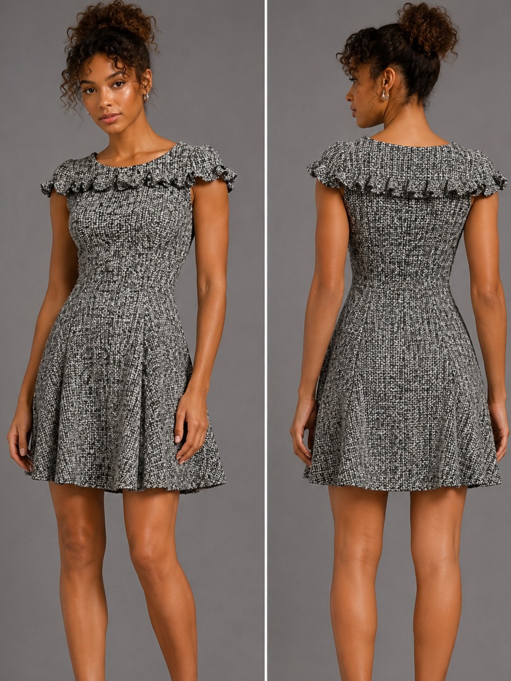 David Charles Black Label Tweed A-Line Dress Black Silver Metallic NWOT XS
